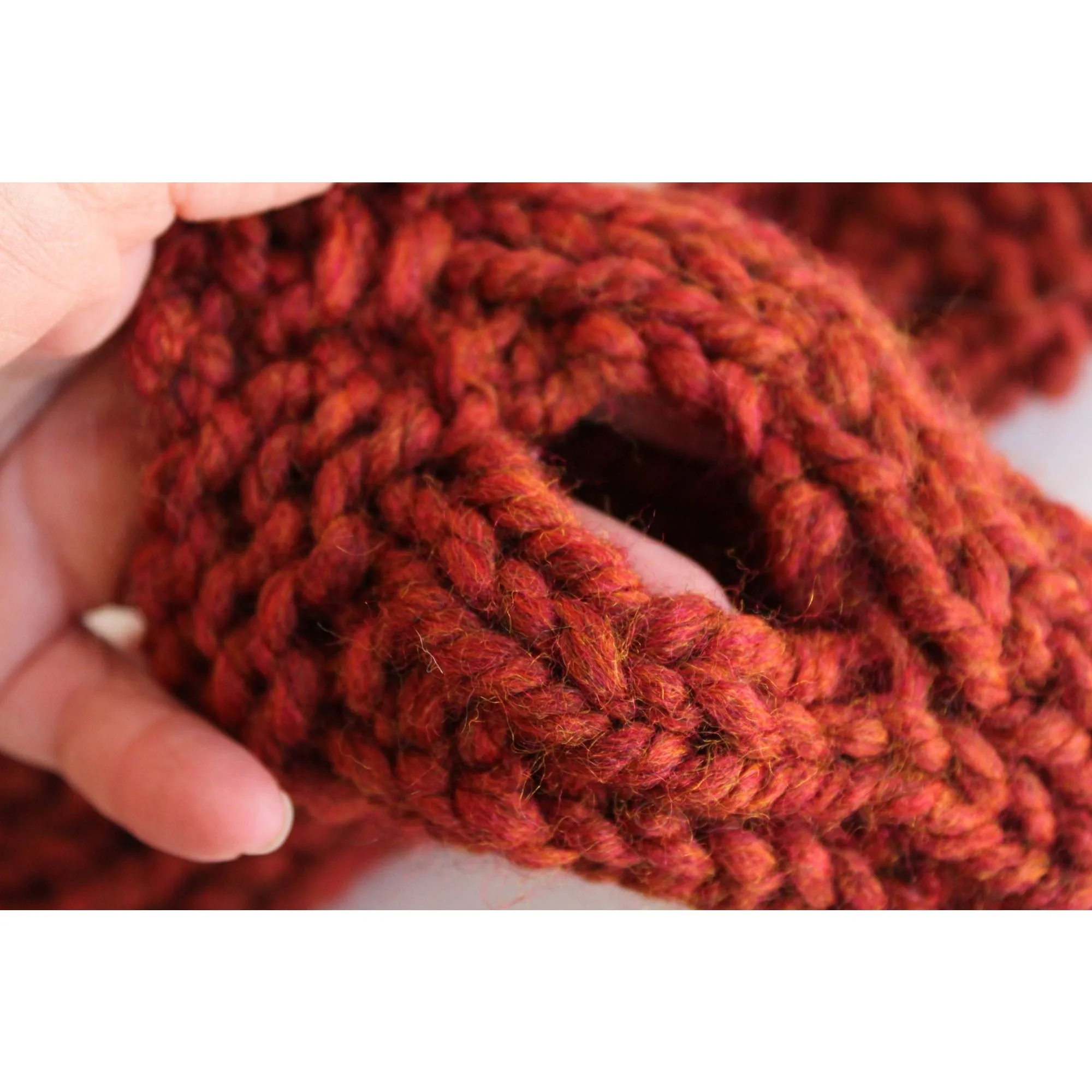 The India Spice Handknit Fingerless Gloves in Chunky Rust Red