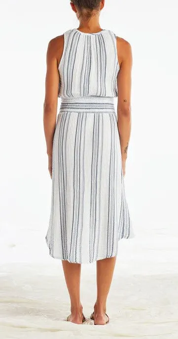 The Wrap Front Dress in Blue Stripe