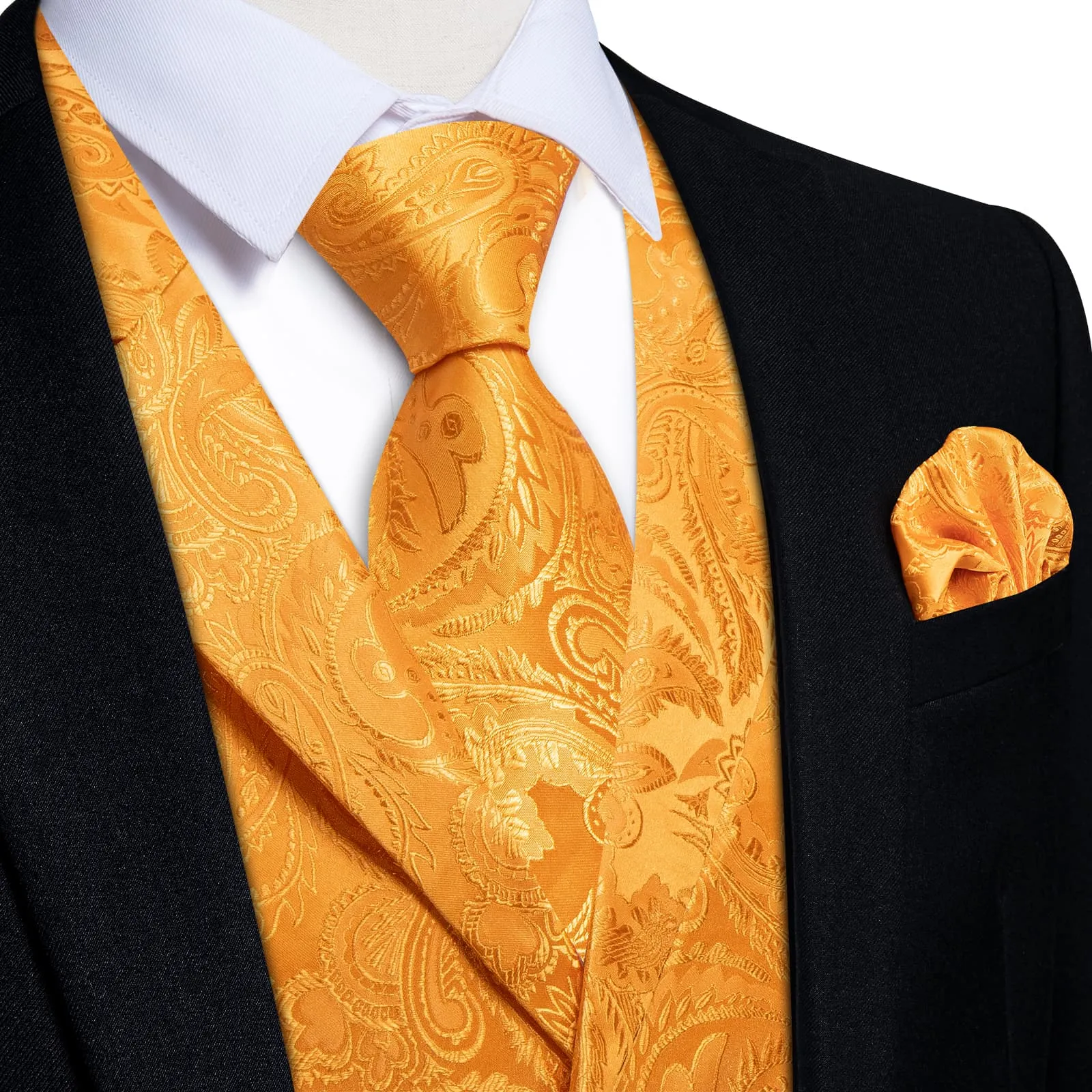 Ties2you Dress Vest Carrot Orange Paisley Notched Collar Silk Mens Waistcoat Tie Set