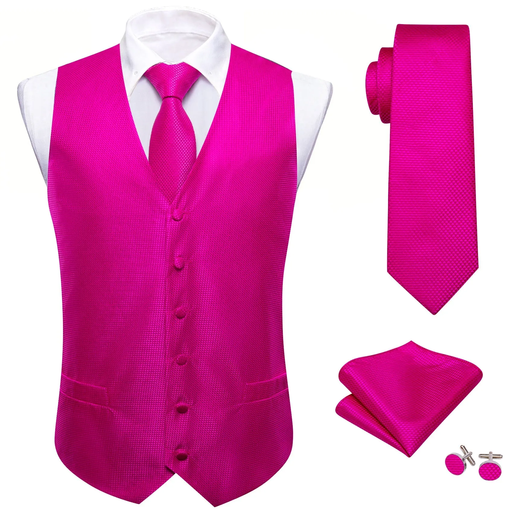 Ties2you Mens Suit Vest Magenta Pink Solid Silk V-Neck Vest