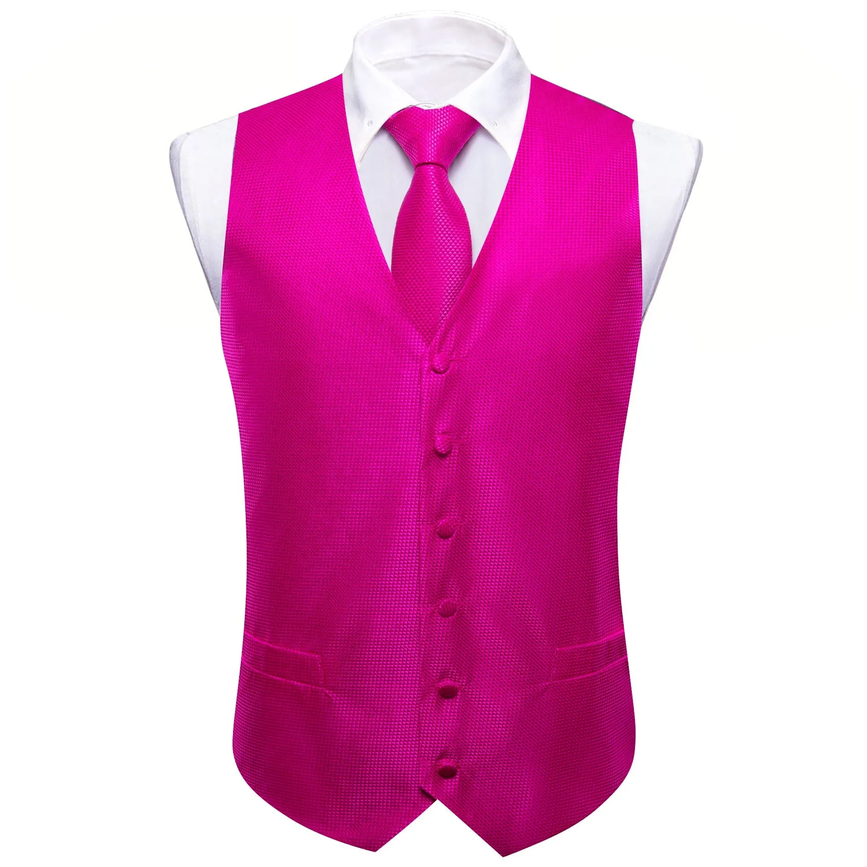 Ties2you Mens Suit Vest Magenta Pink Solid Silk V-Neck Vest