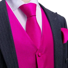 Ties2you Mens Suit Vest Magenta Pink Solid Silk V-Neck Vest