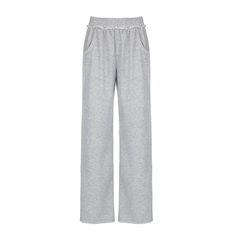 Toleet 90s fashion American Street Style Basic Solid Color Loose Anti-Car Design Curling Wide-Leg Pants Early Autumn Versatile Casual Sweatpants