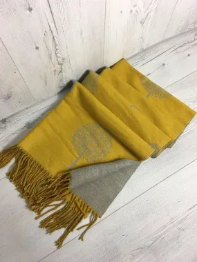 Tree of Life Scarf - Mustard & Gray