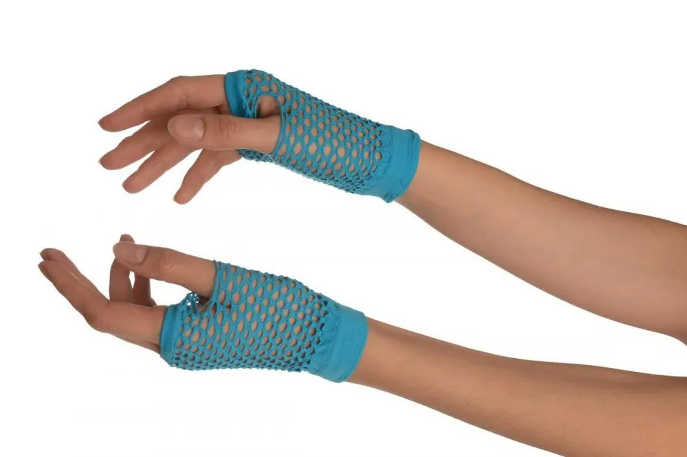 True Blue Fishnet Fingerless Party Gloves