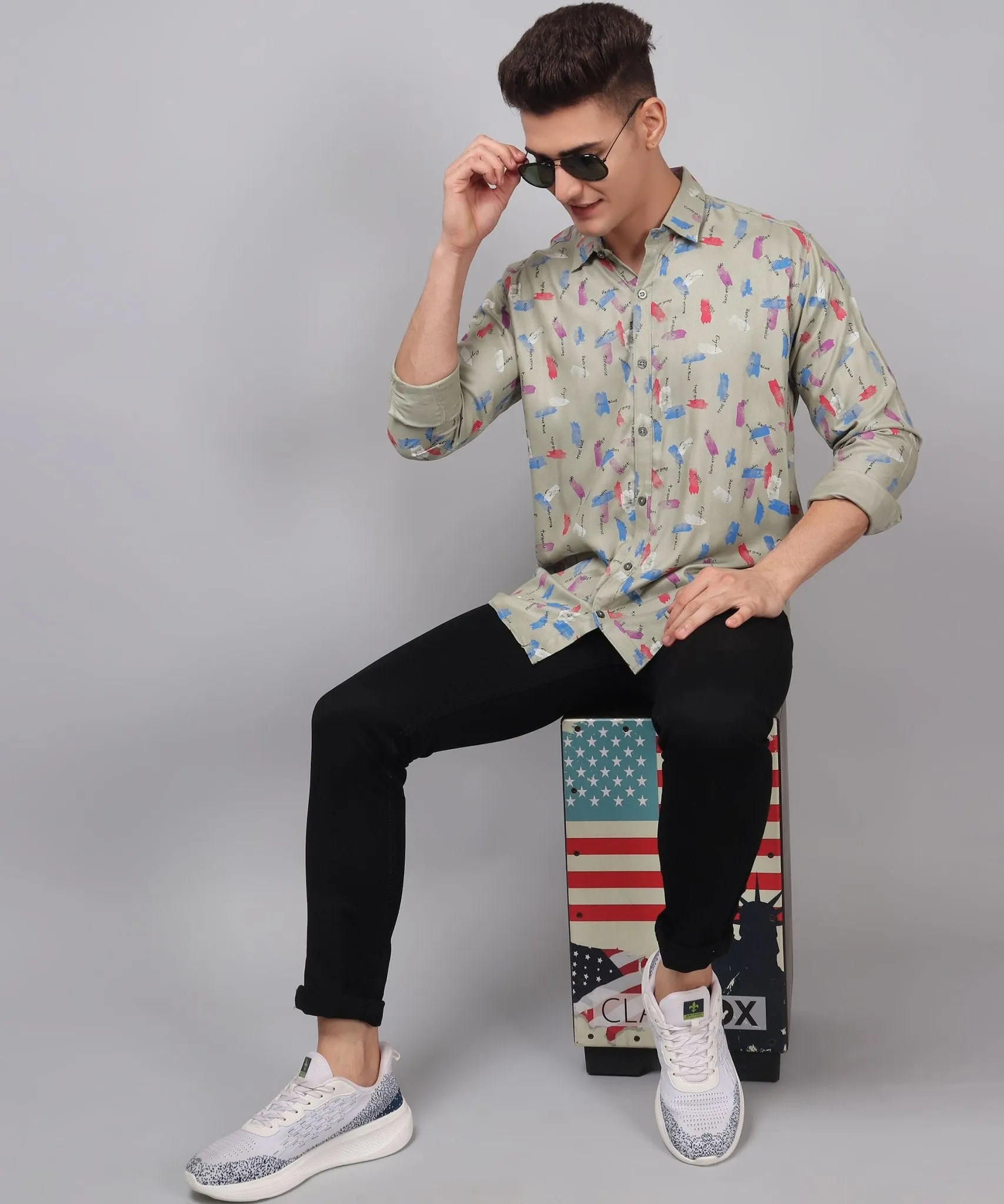 Trybuy Premium Classy Ravishing Cotton Multi Colored Printed Button-Up Shirt For Men