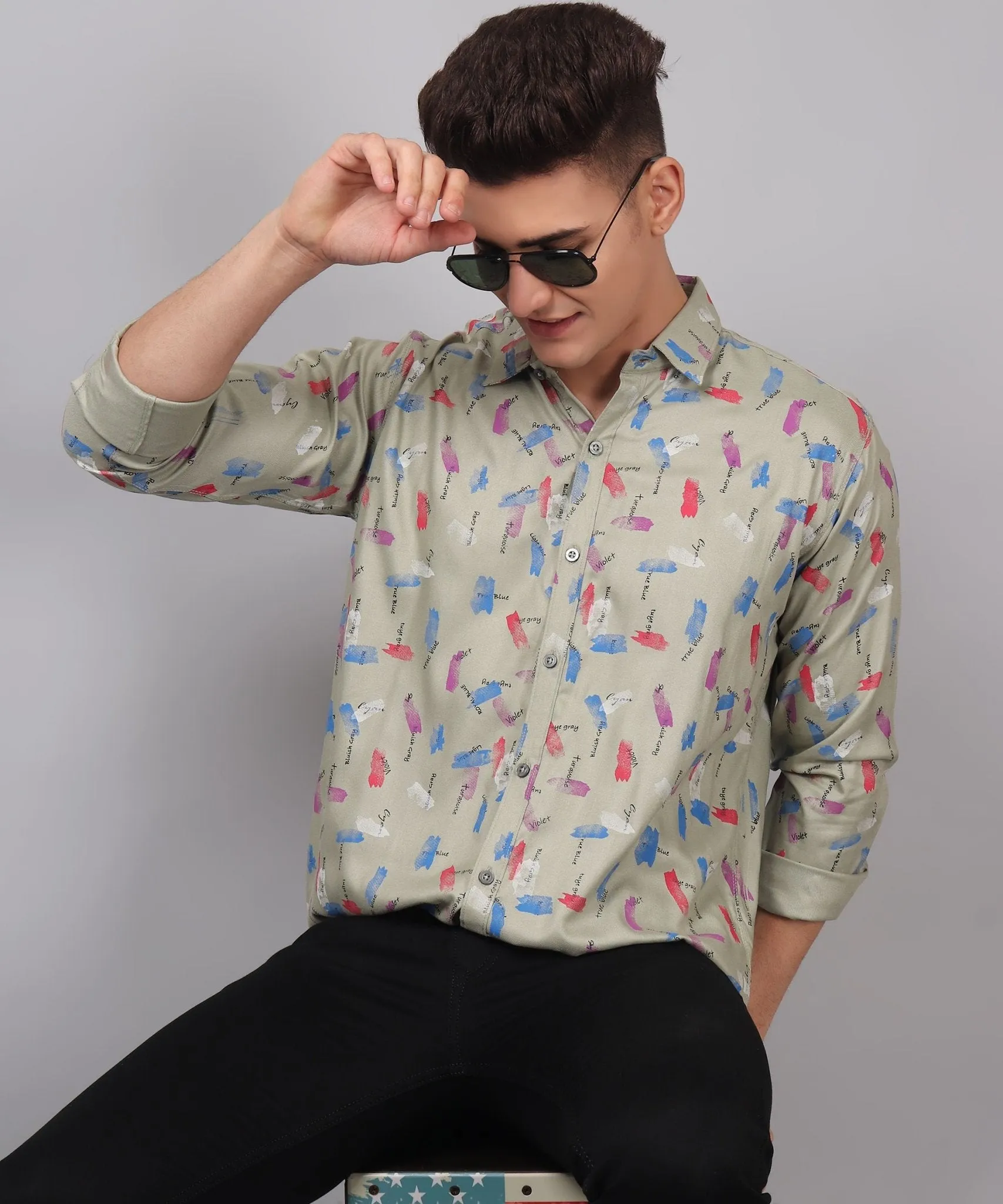 Trybuy Premium Classy Ravishing Cotton Multi Colored Printed Button-Up Shirt For Men