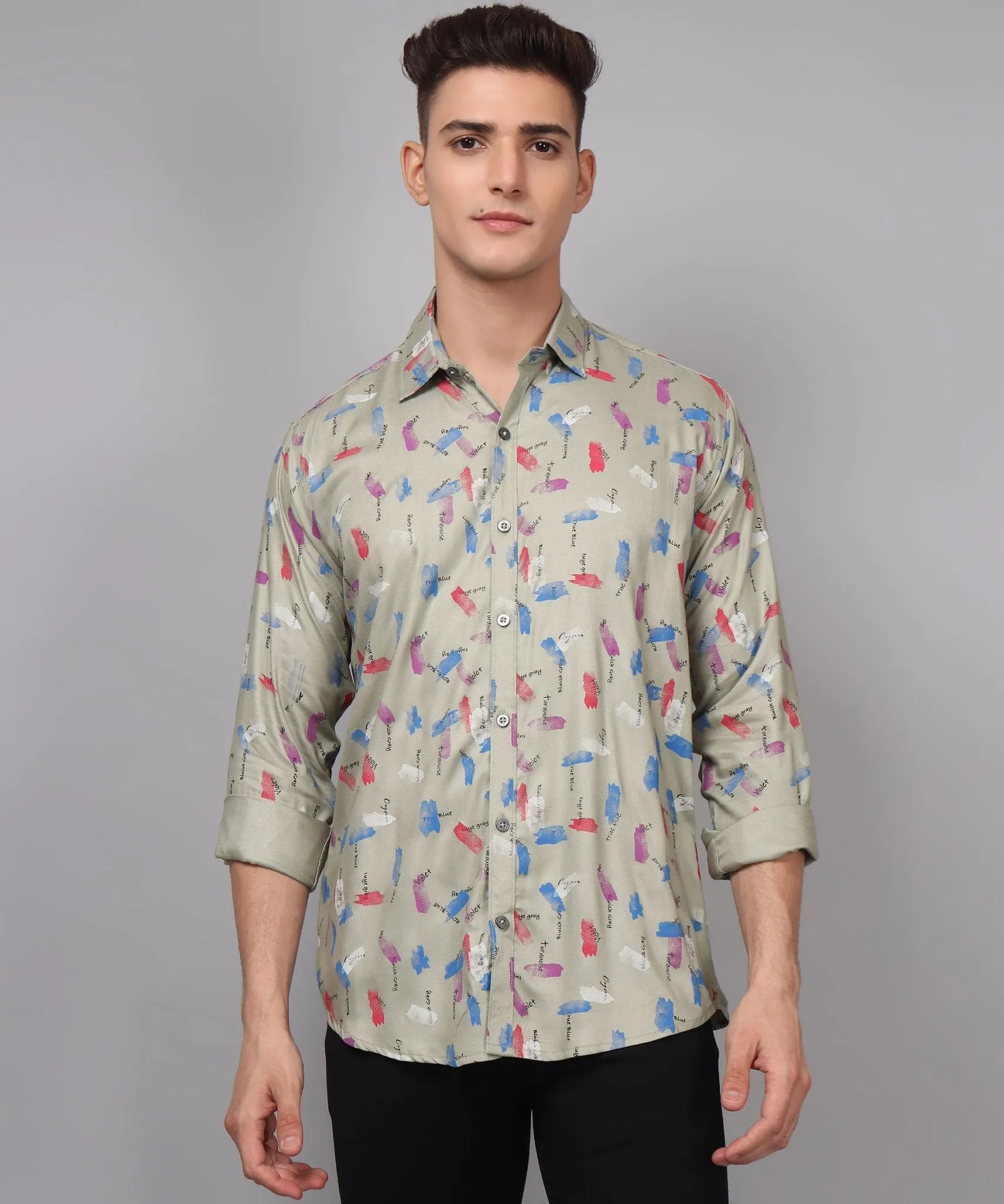 Trybuy Premium Classy Ravishing Cotton Multi Colored Printed Button-Up Shirt For Men