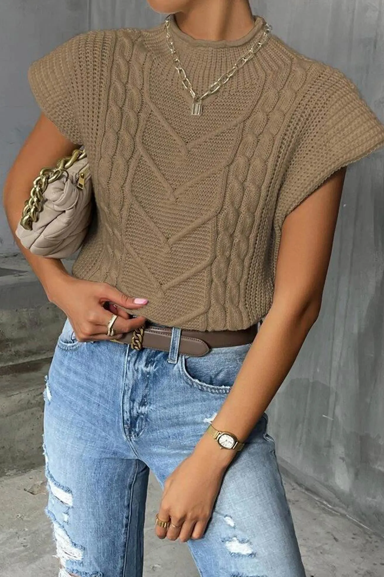 Turtleneck Cable Knit Sweater Vest