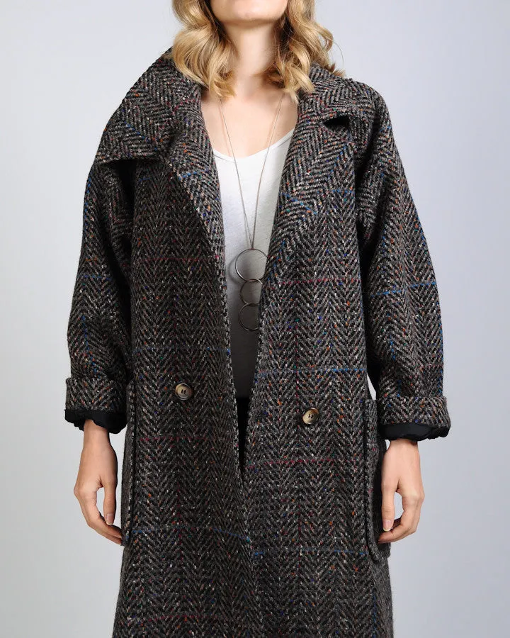 Tweed Wool Asymmetric Cowl Coat