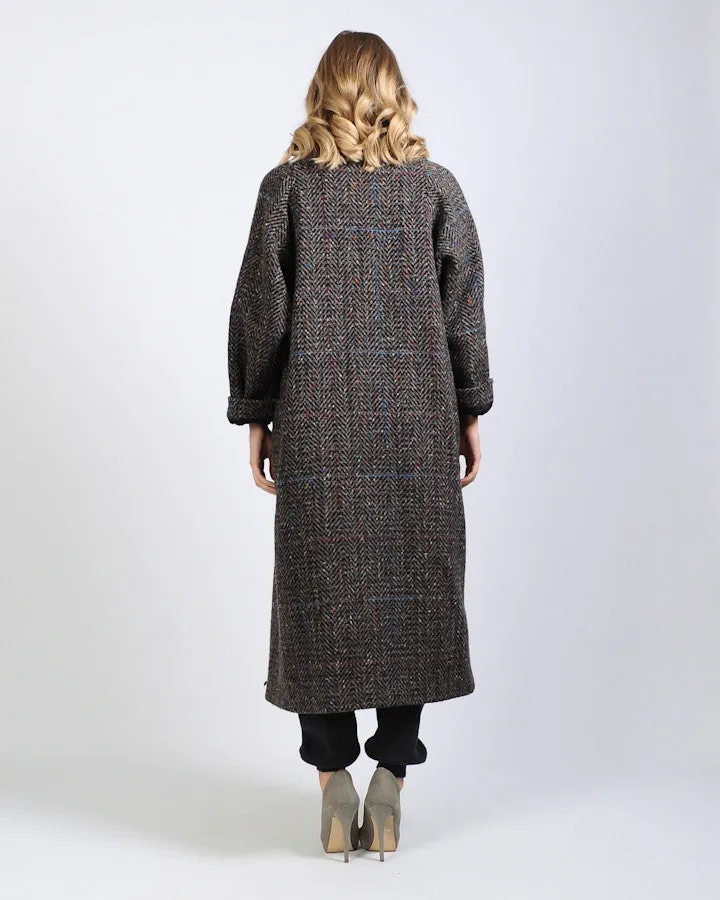 Tweed Wool Asymmetric Cowl Coat