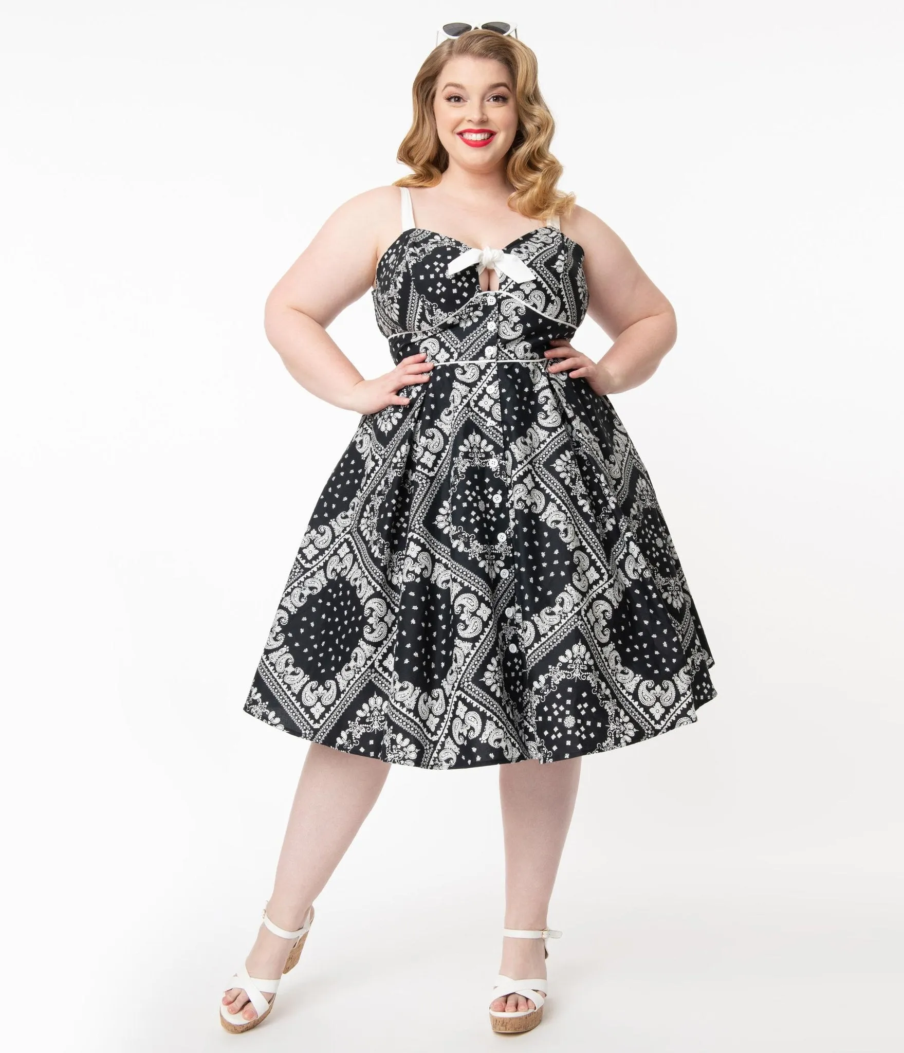 Unique Vintage Black Bandana Print Rockie Swing Dress (XS ONLY)