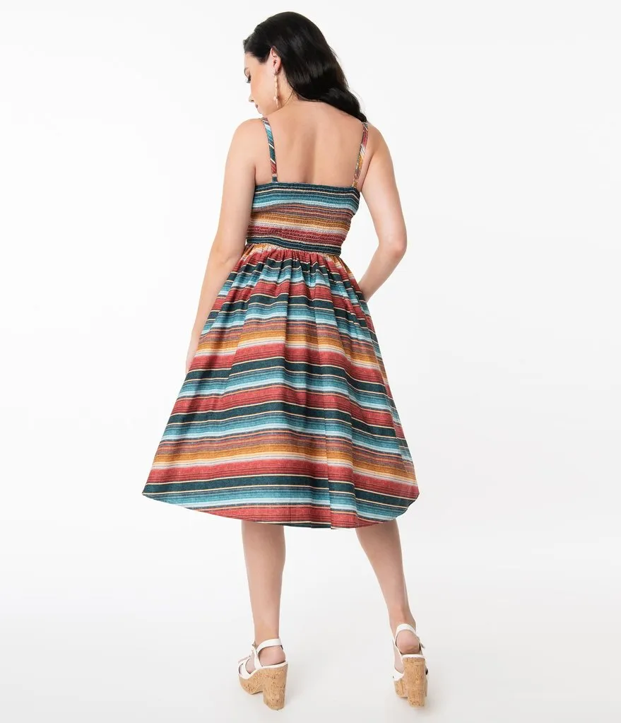 Unique Vintage Serape Stripe Rockie Swing Dress