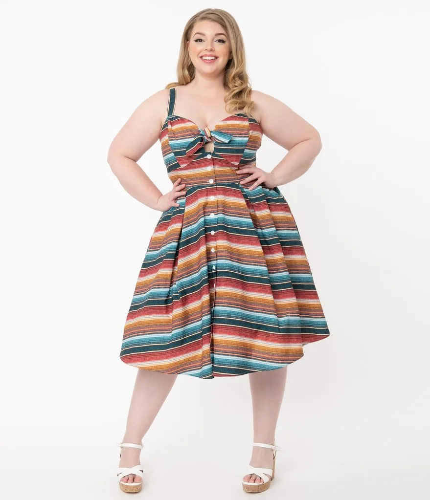 Unique Vintage Serape Stripe Rockie Swing Dress