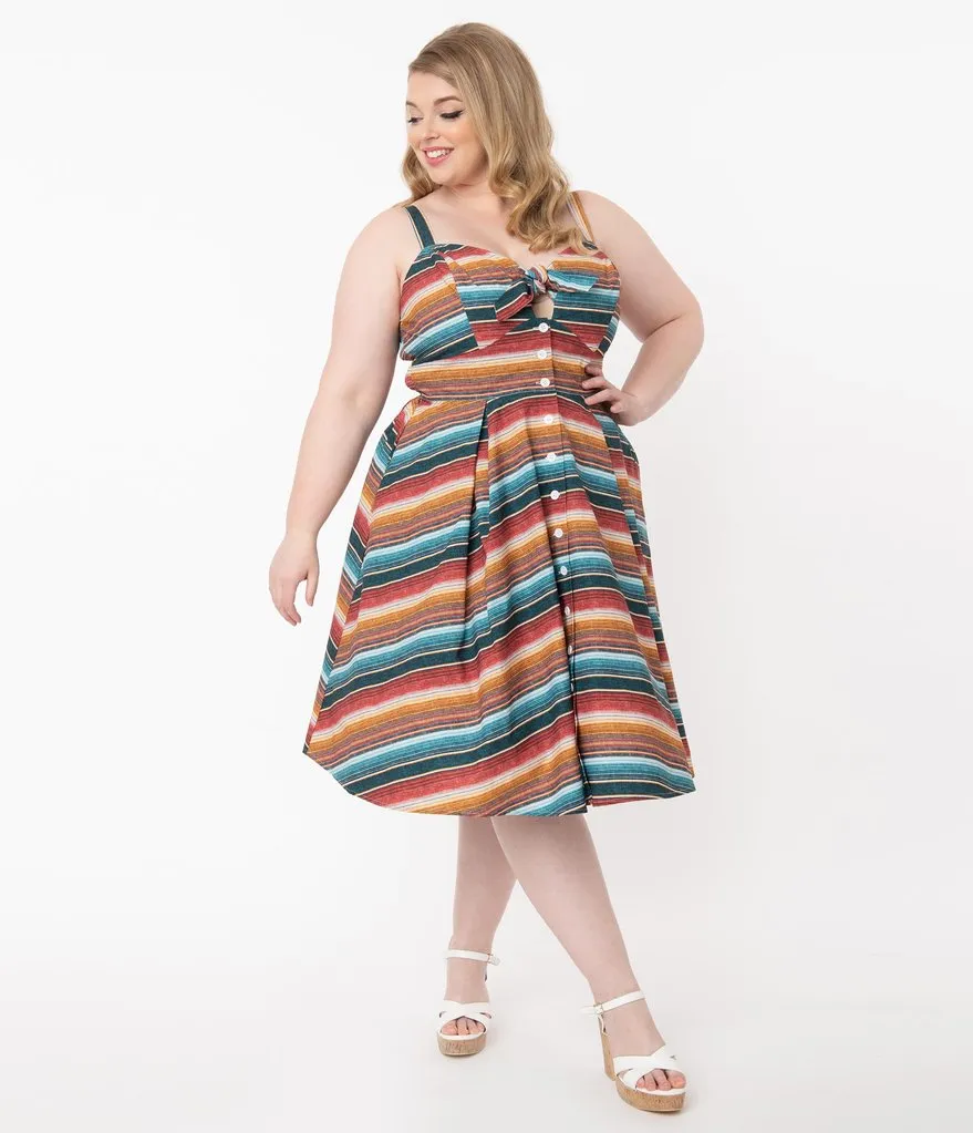 Unique Vintage Serape Stripe Rockie Swing Dress