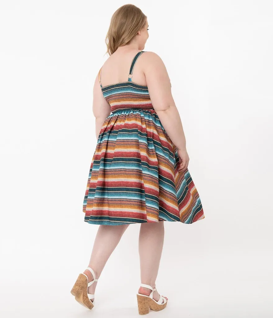 Unique Vintage Serape Stripe Rockie Swing Dress