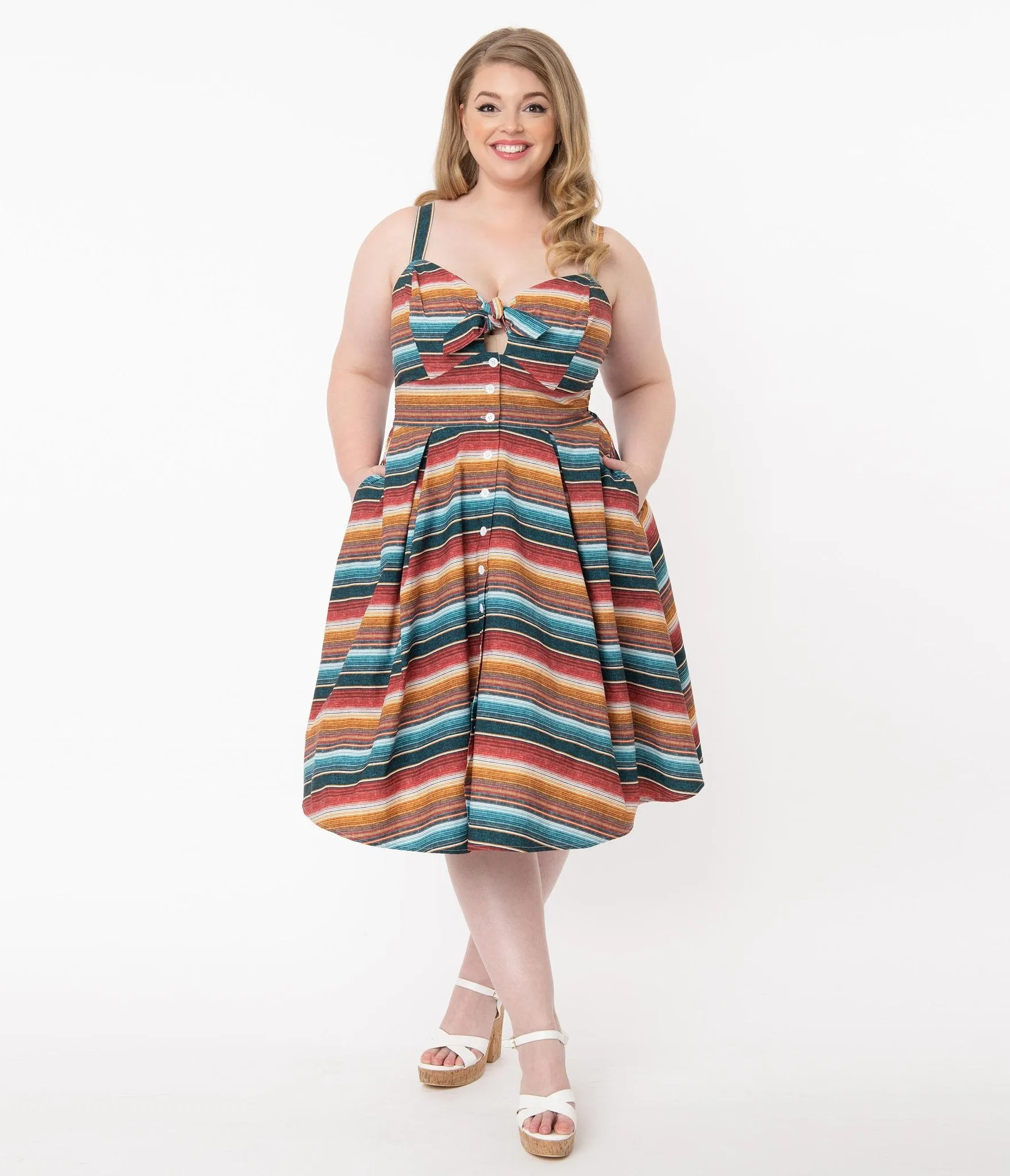 Unique Vintage Serape Stripe Rockie Swing Dress