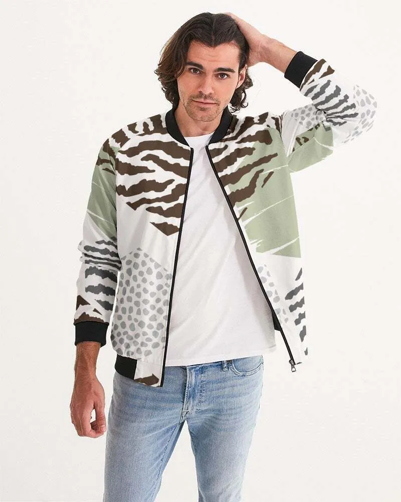 Uniquely You Mens Bomber Jacket / Brown and Green Geometric