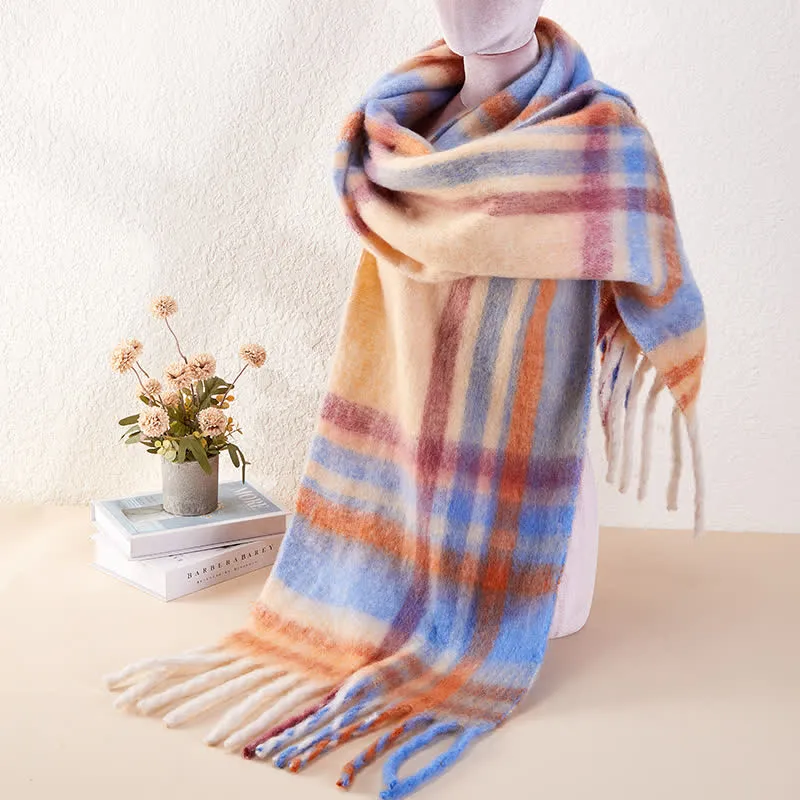 Unisex Classic Tassel Plaid Warm Scarf