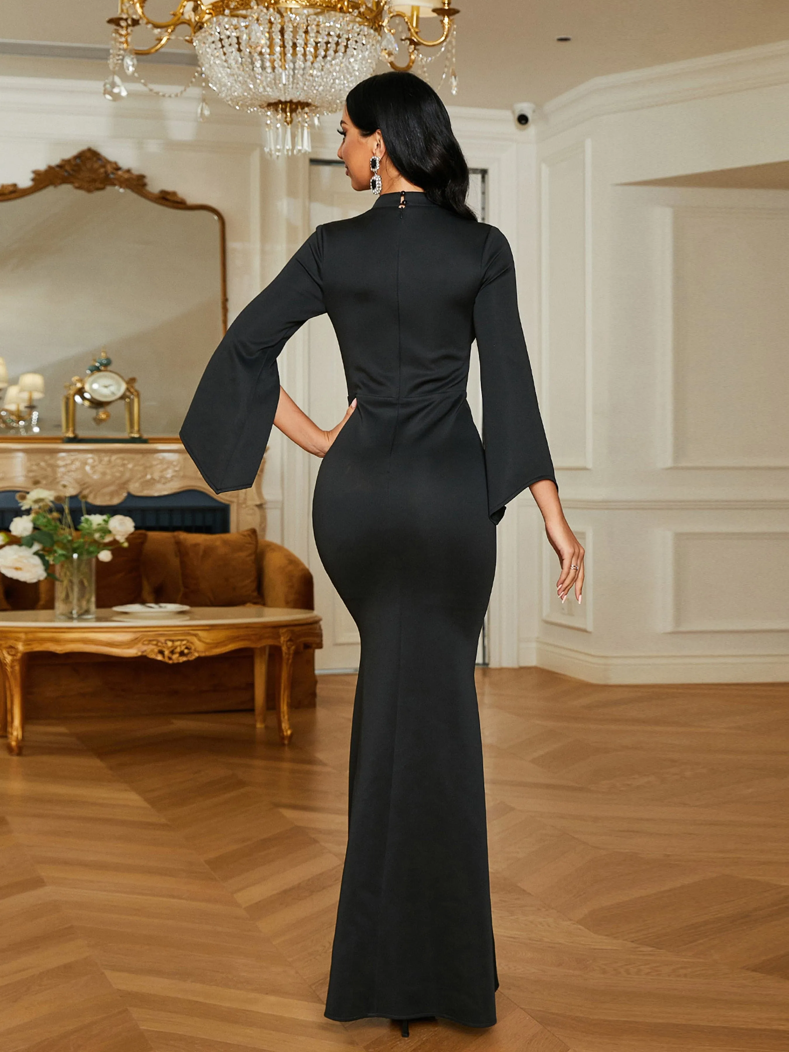 V-Neck Mermaid Cape Sleeve Wrap Evening Dress RH30150