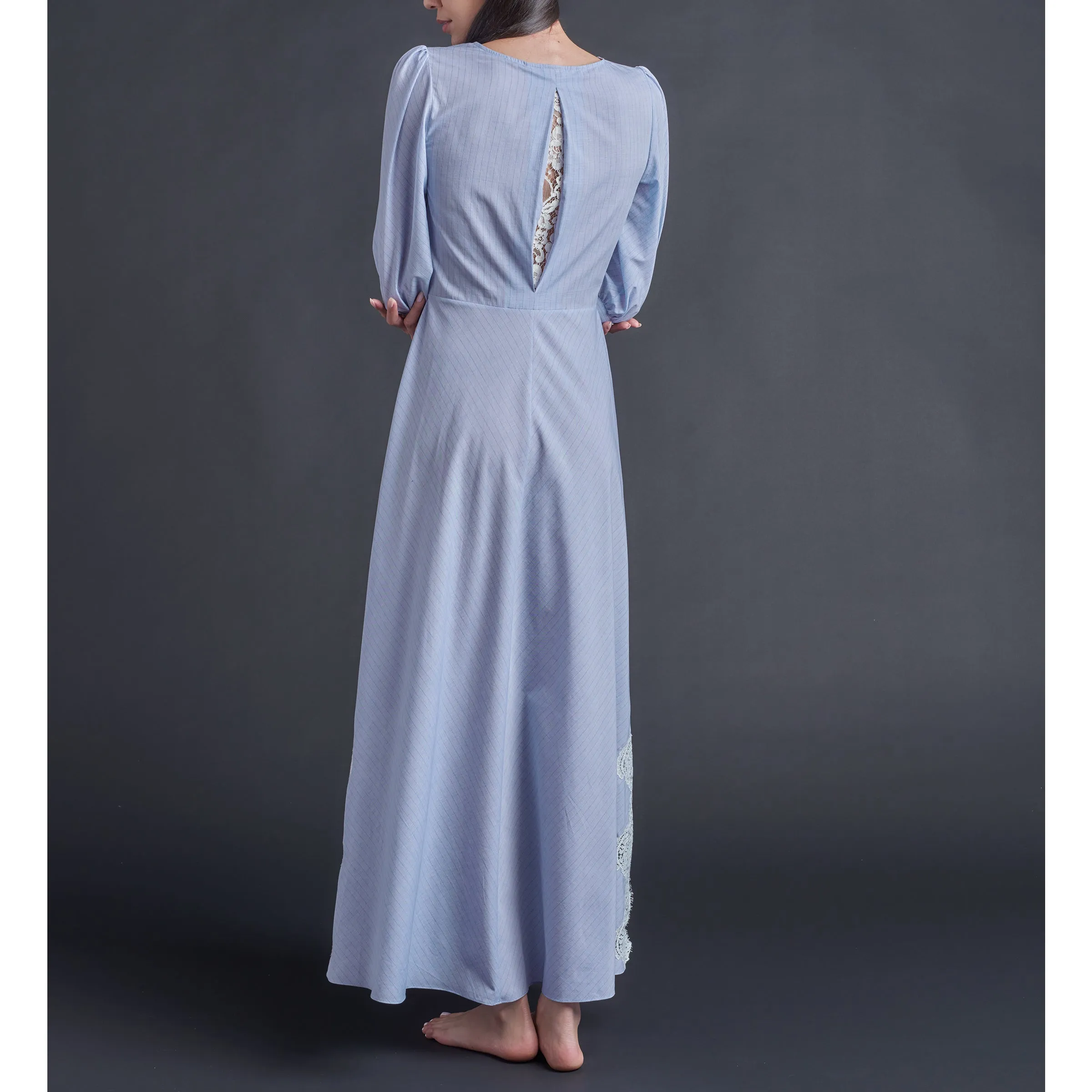 Vesta Wrap Dress in Blue Cotton Stripe