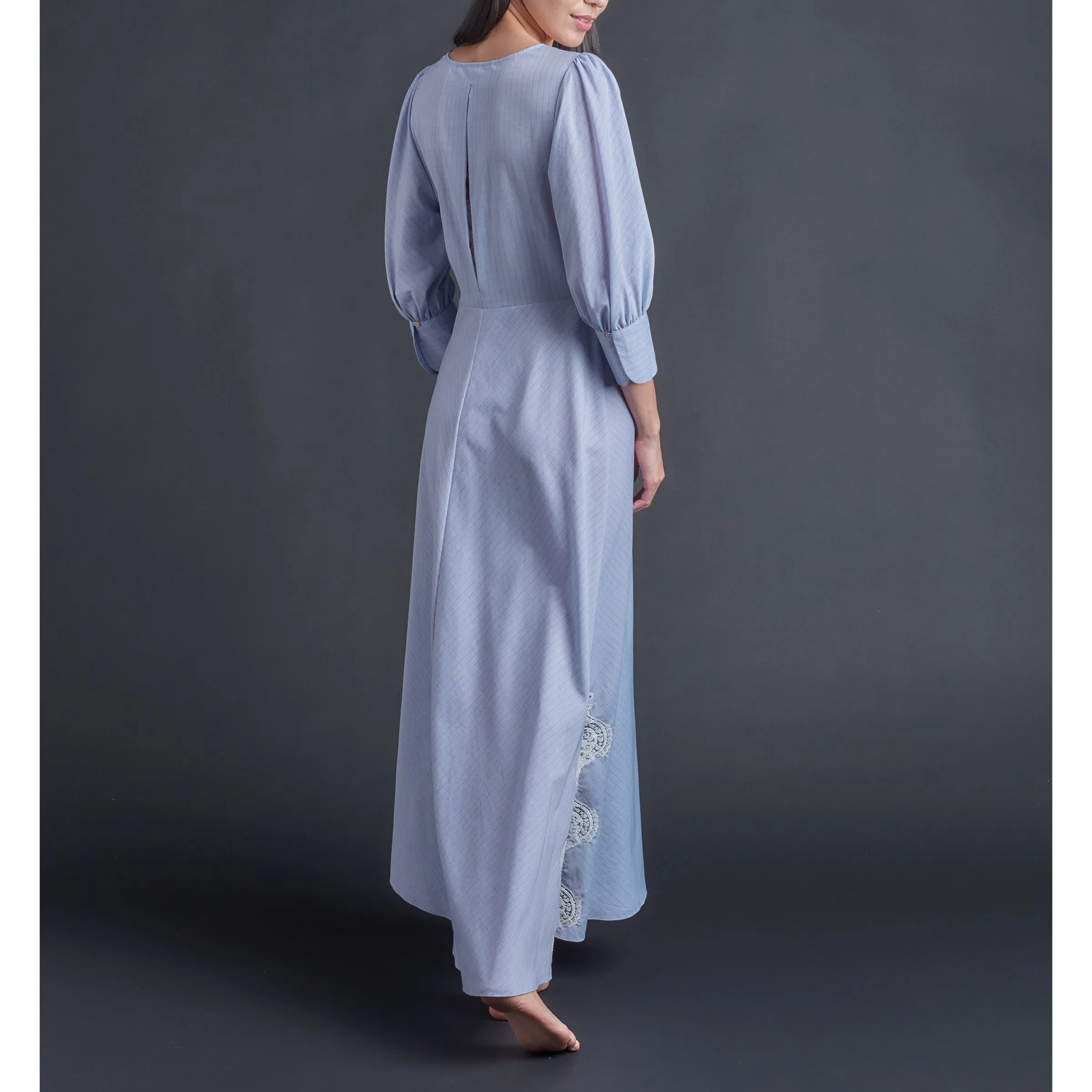 Vesta Wrap Dress in Blue Cotton Stripe