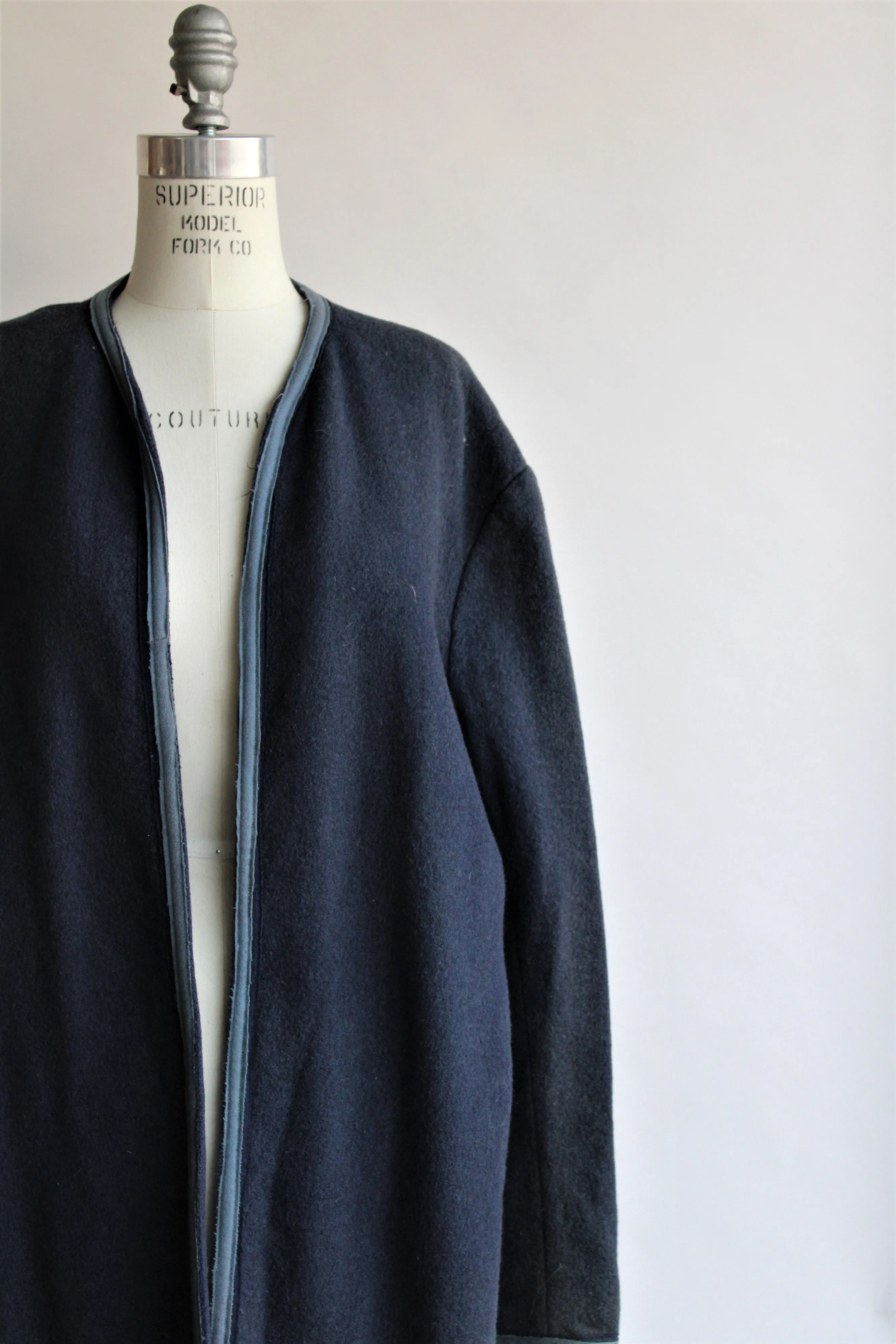 Vintage 1950s 1960s Coat In Navy Blue Wool