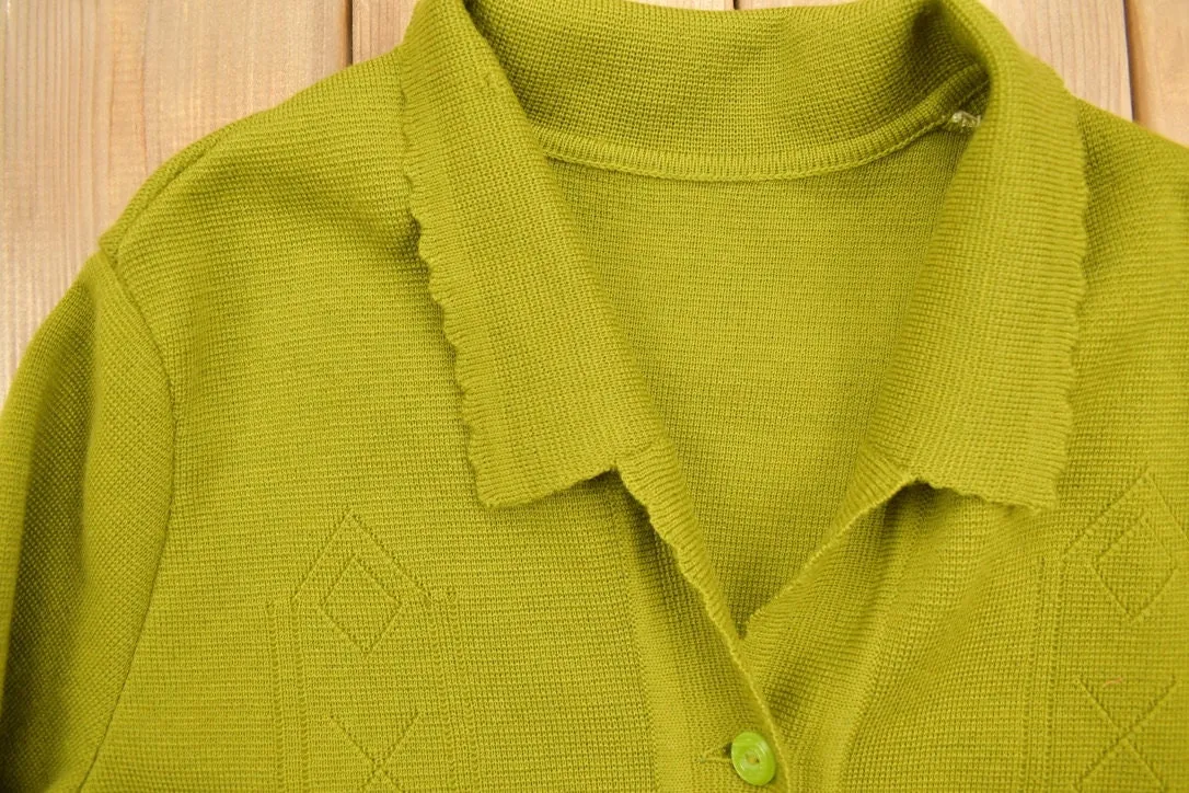 Vintage 1990s Green Knitted Cardigan Sweater