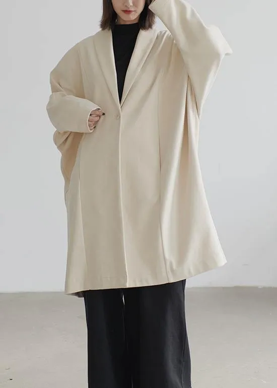 vintage beige wool overcoat Loose fitting Coats Batwing Sleeve pockets coats