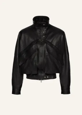 Vintage leather bomber jacket in black