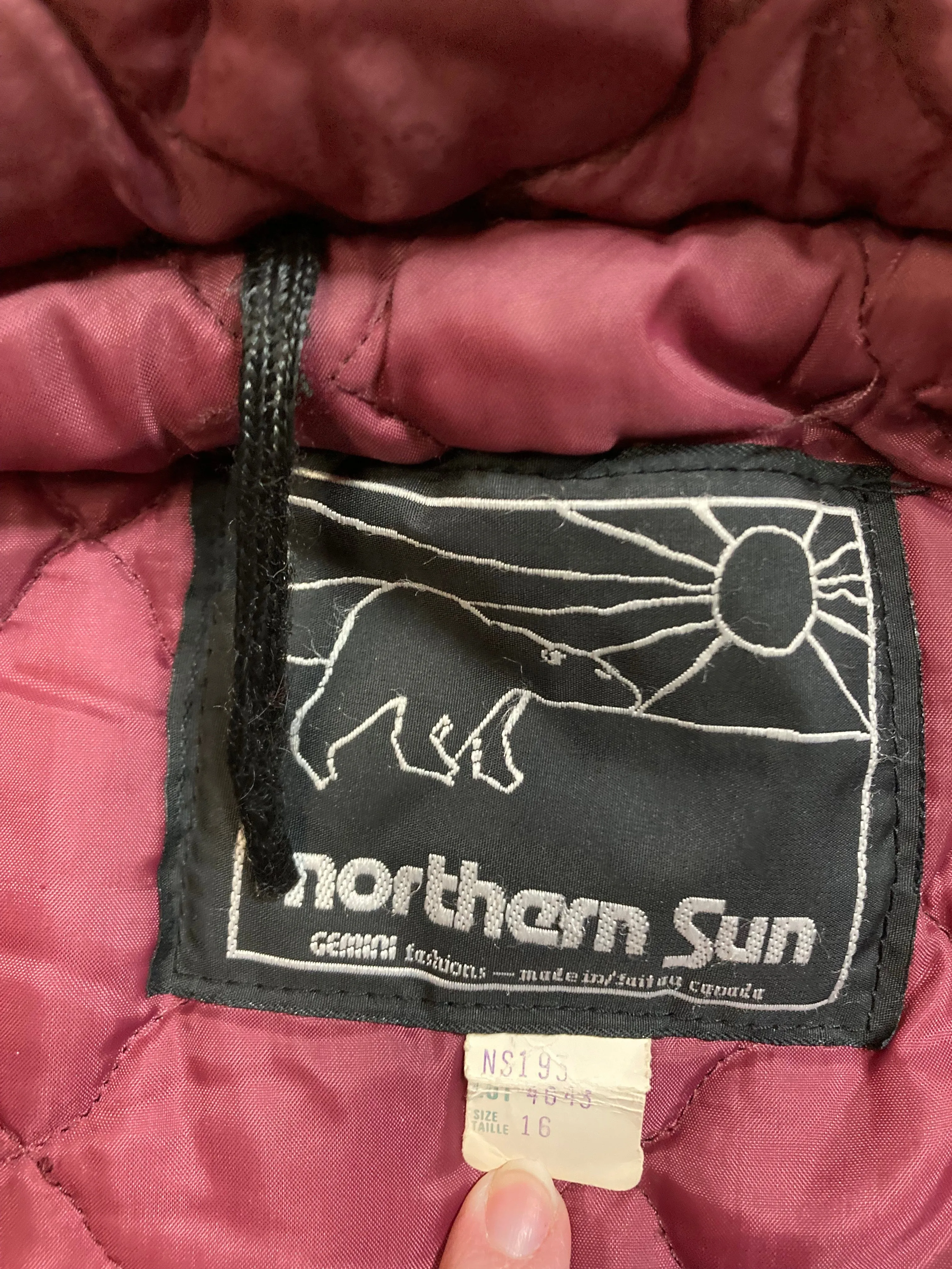 Vintage Northern Sun Pink Wool Parka with Goose Motif and Storm Shell, Made in Canada