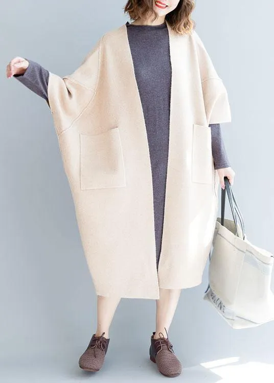 vintage plus size clothing maxi coat fall coats beige Batwing Sleeve woolen overcoat