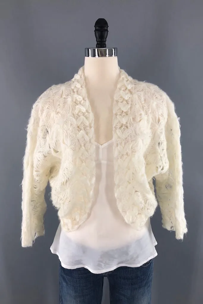 Vintage White Crocheted Cardigan