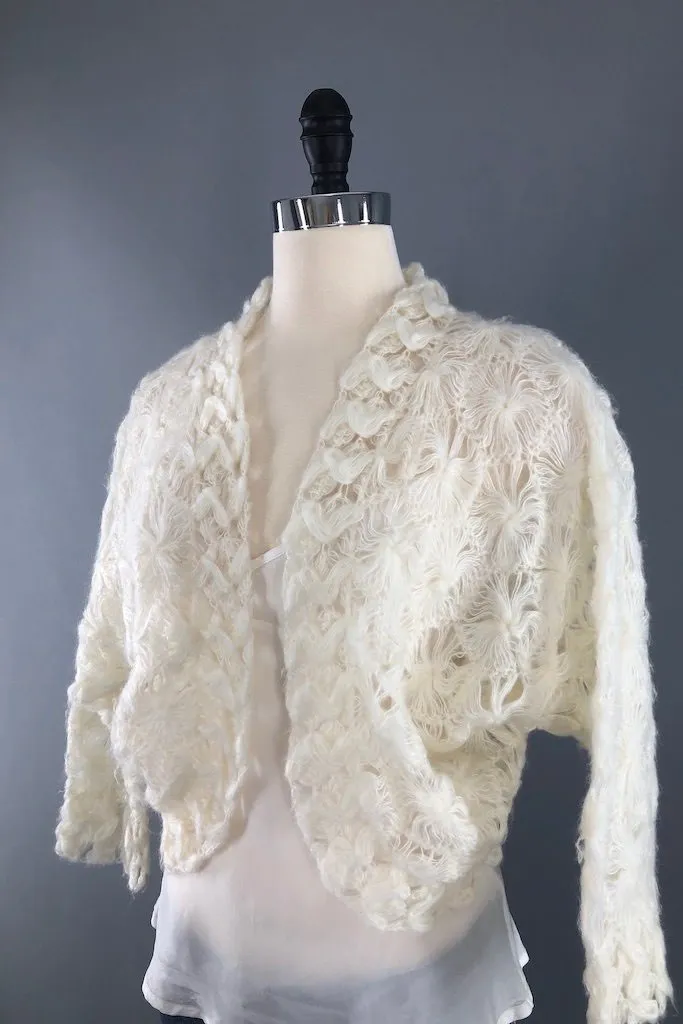 Vintage White Crocheted Cardigan