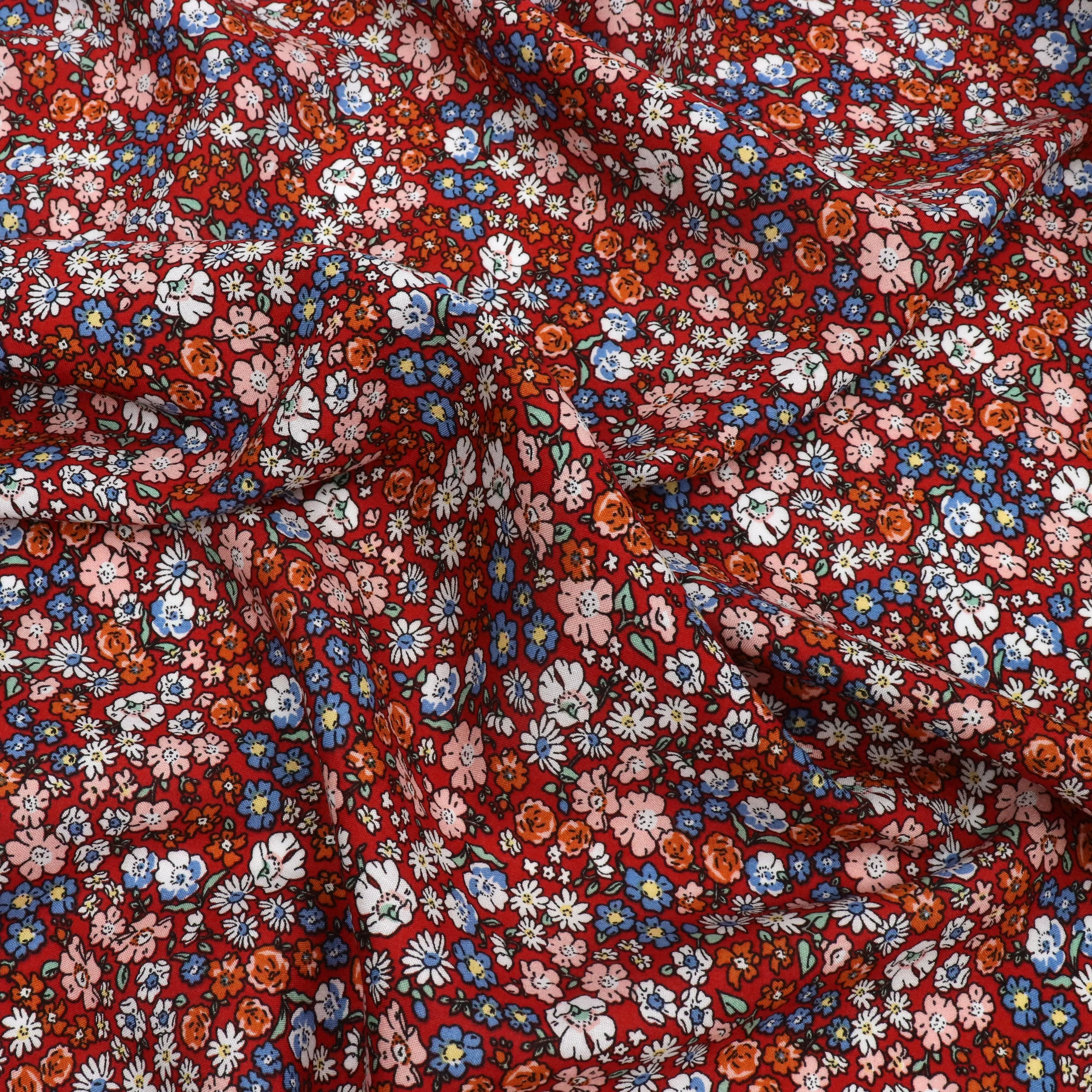 Viscose Lawn - Nostalgic Floral - Red - END OF BOLT 111cm