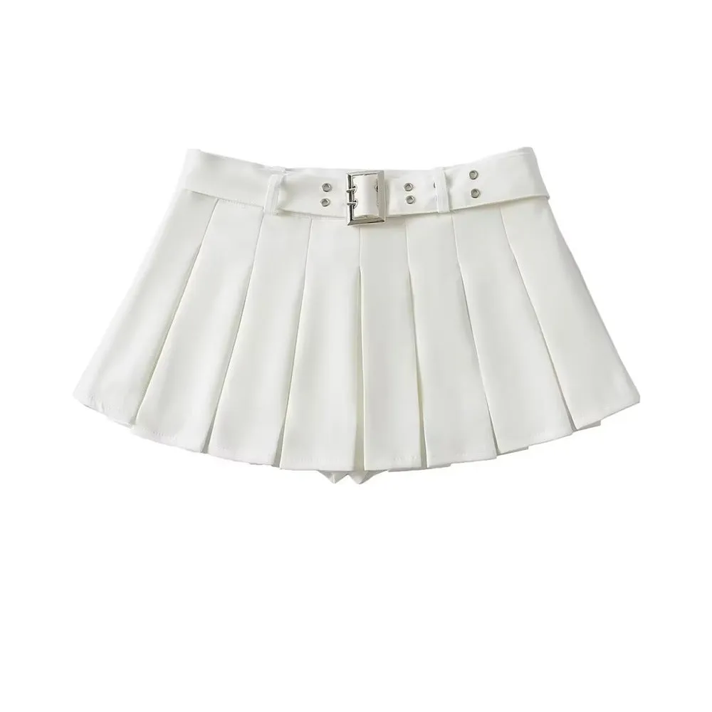 Wenkouban dream clothes Ypff Trendy Women's Sexy Hot Girl Low Waist Navel Skirt Belt Underpants Anti-Exposure Skirt Pleated Skirt