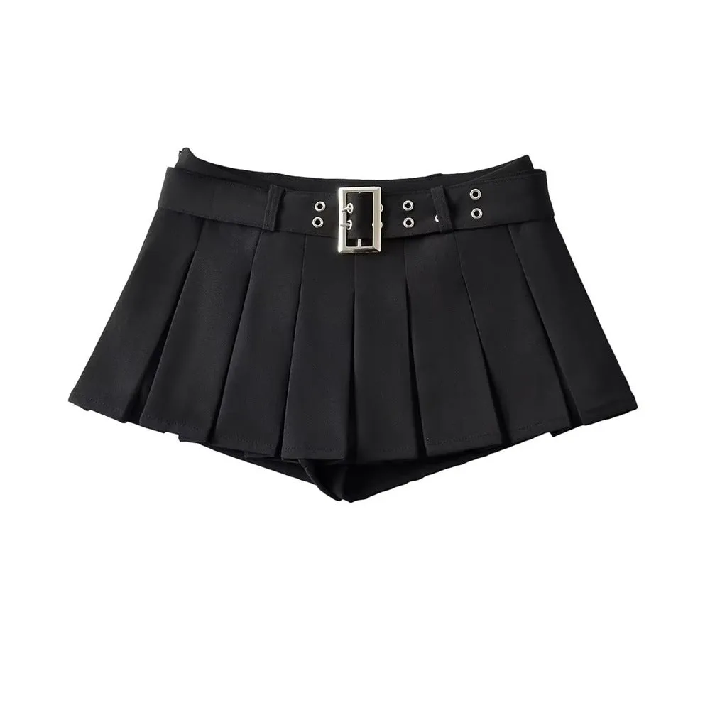 Wenkouban dream clothes Ypff Trendy Women's Sexy Hot Girl Low Waist Navel Skirt Belt Underpants Anti-Exposure Skirt Pleated Skirt