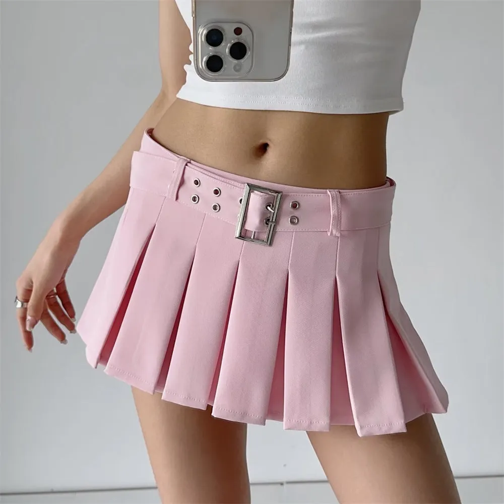 Wenkouban dream clothes Ypff Trendy Women's Sexy Hot Girl Low Waist Navel Skirt Belt Underpants Anti-Exposure Skirt Pleated Skirt