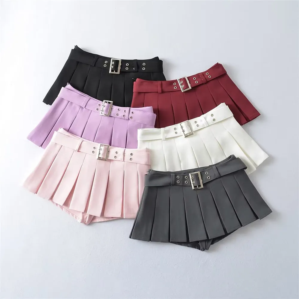 Wenkouban dream clothes Ypff Trendy Women's Sexy Hot Girl Low Waist Navel Skirt Belt Underpants Anti-Exposure Skirt Pleated Skirt