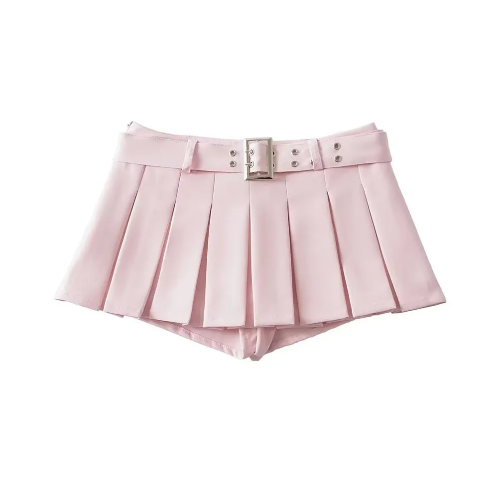 Wenkouban dream clothes Ypff Trendy Women's Sexy Hot Girl Low Waist Navel Skirt Belt Underpants Anti-Exposure Skirt Pleated Skirt