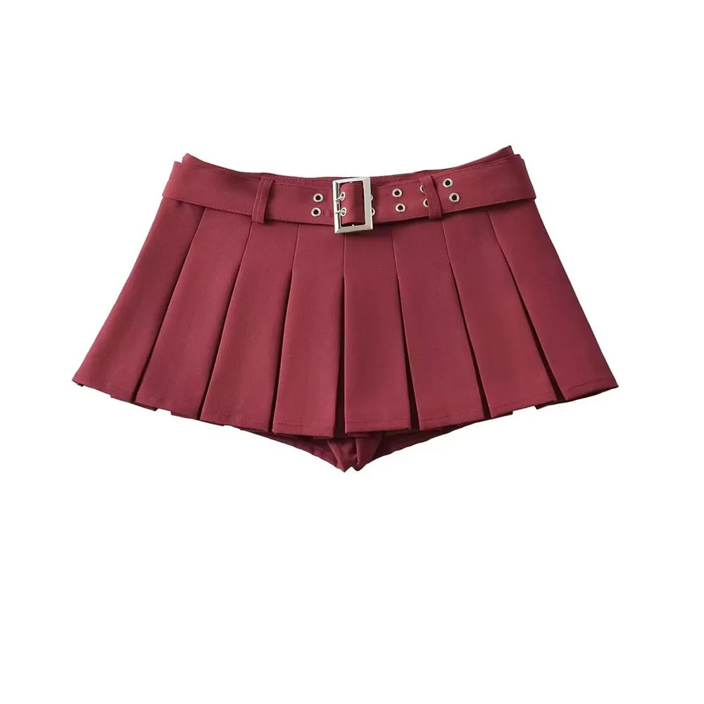 Wenkouban dream clothes Ypff Trendy Women's Sexy Hot Girl Low Waist Navel Skirt Belt Underpants Anti-Exposure Skirt Pleated Skirt