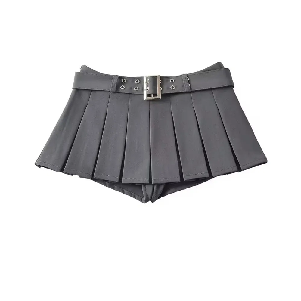 Wenkouban dream clothes Ypff Trendy Women's Sexy Hot Girl Low Waist Navel Skirt Belt Underpants Anti-Exposure Skirt Pleated Skirt