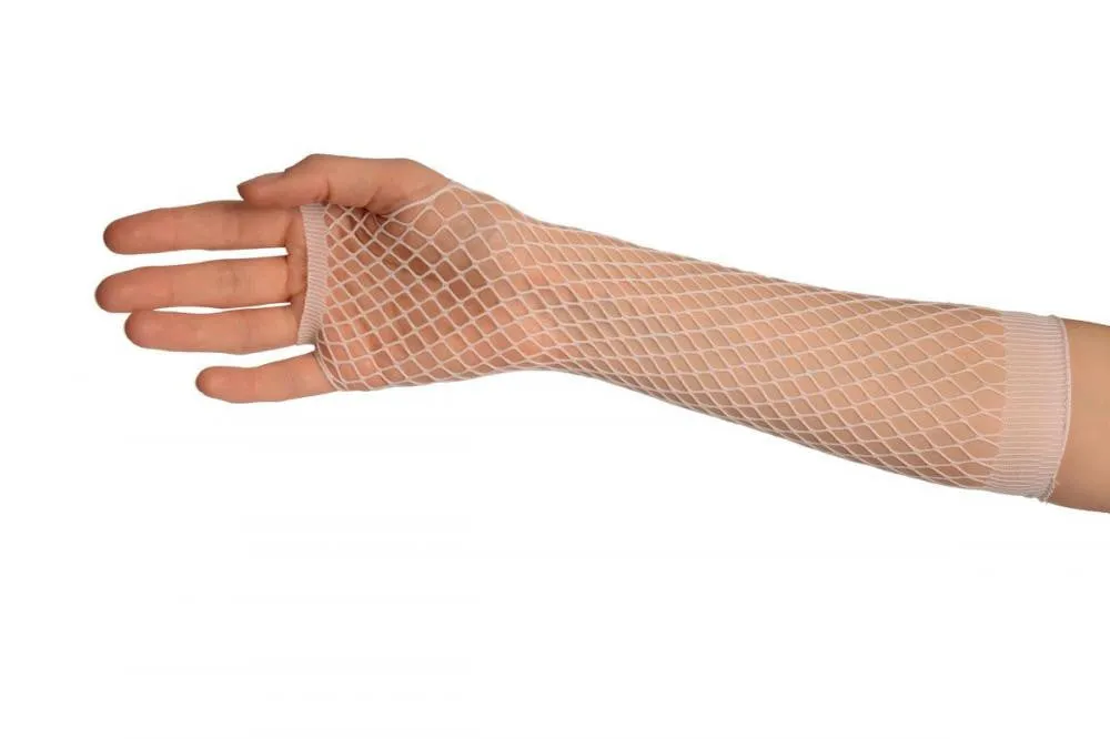 White Fishnet Fingerless Party Gloves