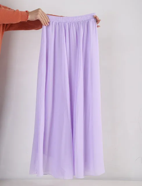 Wholesale Women Chiffon Long Skirts Candy Color Pleated Maxi Skirts  2017 Spring Summer Skirts saia feminina Solid Faldas