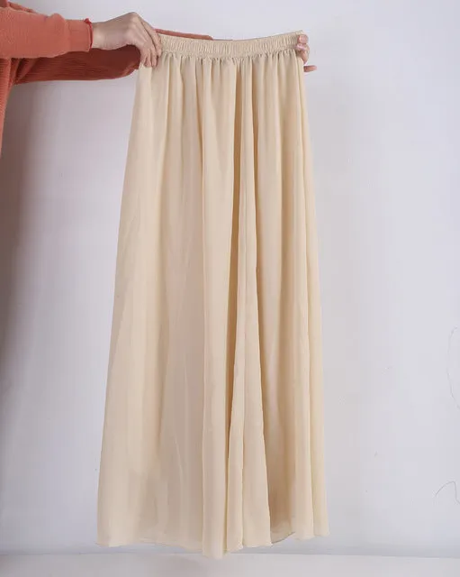 Wholesale Women Chiffon Long Skirts Candy Color Pleated Maxi Skirts  2017 Spring Summer Skirts saia feminina Solid Faldas