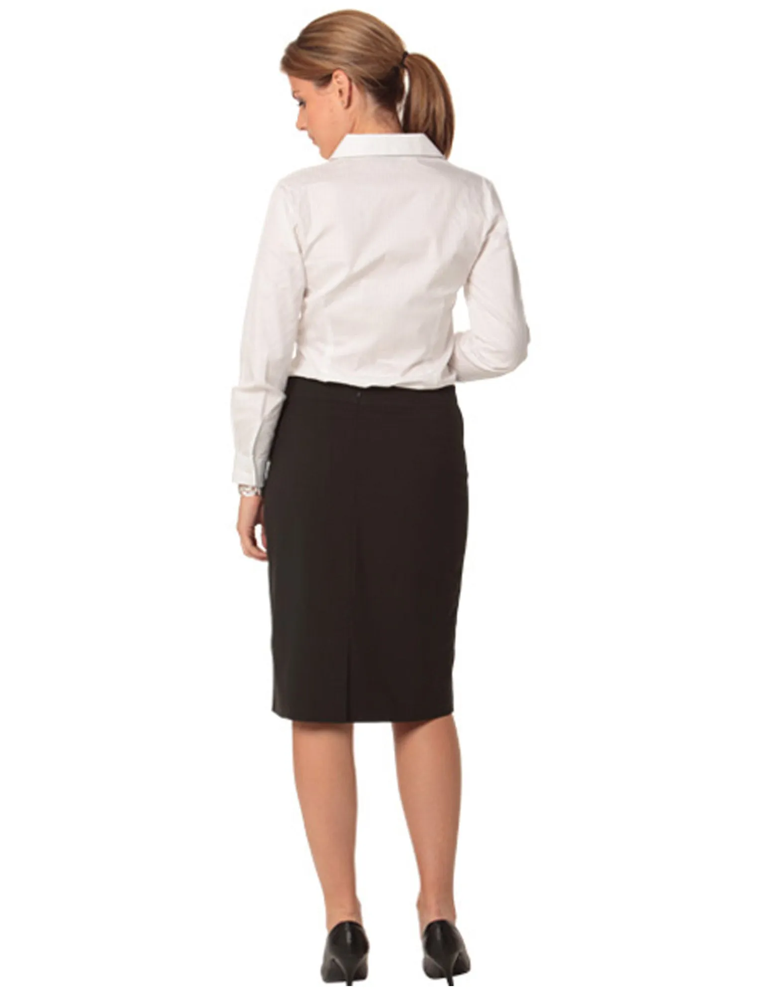 Winning Spirit Women's Poly/Viscose Stretch Stripe Mid Length Lined Pencil Skirt (M9472)