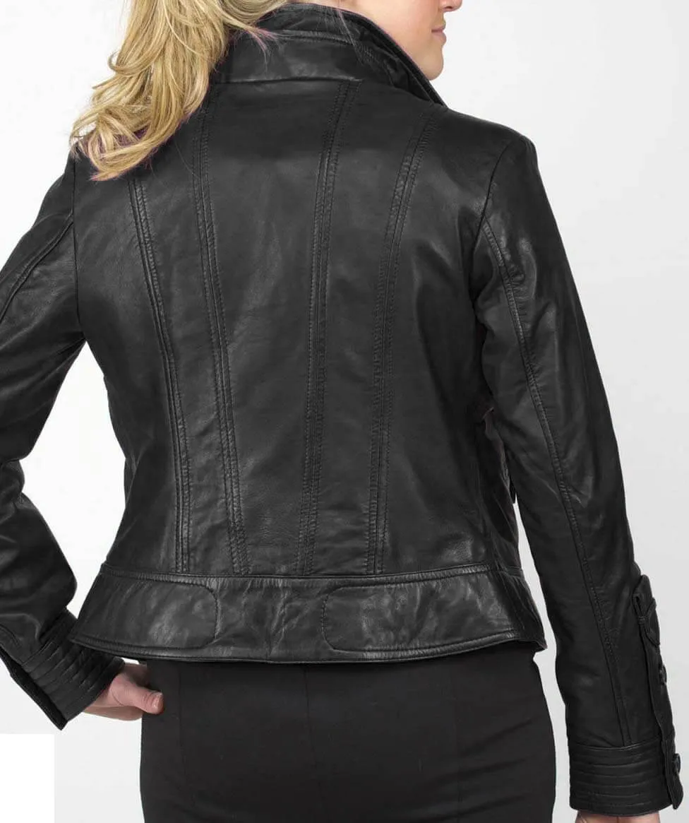 Women Black Zipped Leather Jacket, Women Black Leather Fashion jacket