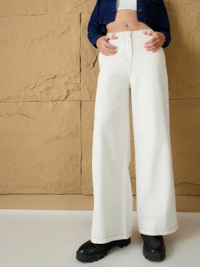 Women White Denim Flared Pants