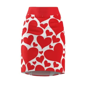 Womens Pencil Mini Skirt, Love Red Hearts, S867849