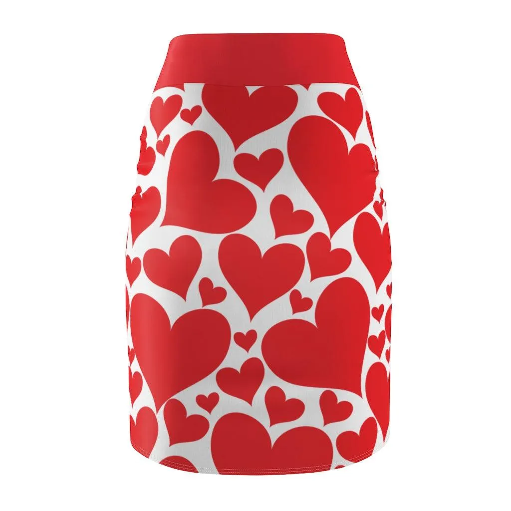 Womens Pencil Mini Skirt, Love Red Hearts, S867849